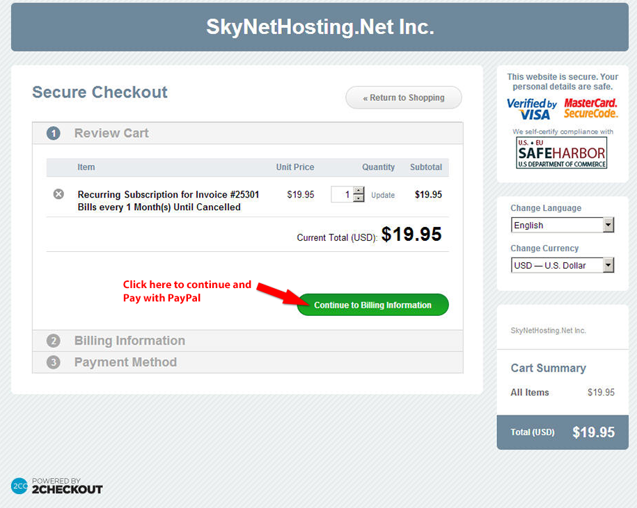 skynethosting purchase interface